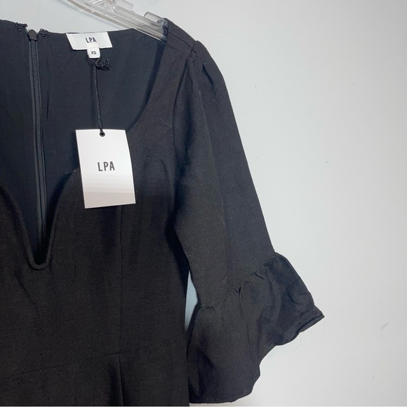 NWT LPA Revolve Dress 495 Black XS Linen Blend Ruffle Mini Minimalist Boho LBD - Picture 8 of 16